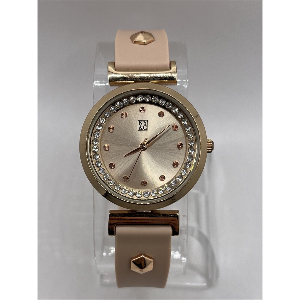 NY&C Women's Quartz Watch Pink Silicone Band 32mm Case- New Battery